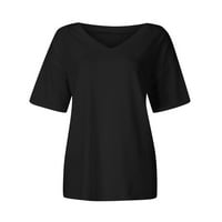 Ženske košulje Žene Modni Ležerne prilike V Vruće pulover kratkih rukava Majice Crni XXL