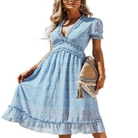Luxplum žene Ljeto plaža Sundress a-line midi haljine cvjetna tiskana duga haljina casual party blue