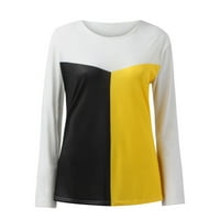 Jesen Ženska modna bluza O-izrez za šivanje kontrastno kolor majica žuti xl