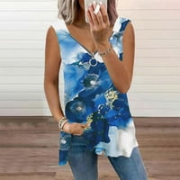 FVWitlyh prevelike majice za žene kratki dugi rukav V rect majice Osnovni tee plavi veliki