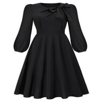 Bomotoo žene Swing Midi haljine dugih rukava obična haljina casual a-line crew haljina crna crna xxl