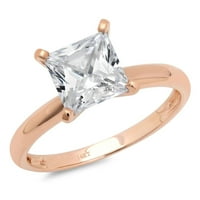 1. CT sjajna princeza sintetička bijela safir 14K ružičasto zlato pasijans prsten sz 7.5