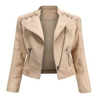 Sutnice žene FAU kožna jakna dugih rukava revel zip up moto biciklistički kratki kaput s džepovima