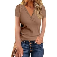 Leylayray ženska bluza Ženska ljetna gumba sa navojem čvrstog boja tanka majica s kratkim rukavima V-izrez