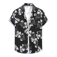 Dyfzdhu Male Beach Hawaii Flower Print Majica Kratki rukav Isključite košulju ogrlice