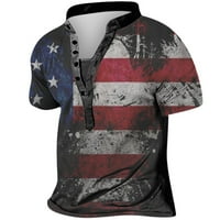 Muška košulja Henley s kratkim rukavima Majica dolje Majica dolje Američka zastava Print Henleyji košulja