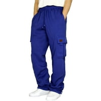 SHPWFBE Cargo hlače za muškarce Duksevi za muškarce muške fitnes trčanje pantalone za crtanje labavog džepa u boji runa muške pantalone plave s