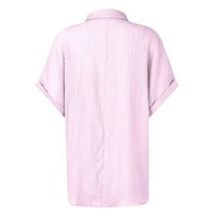 Ljetni ženski V izrez prugasti rub kratki rukav čvrsta boja prednji džep casual ulice majica majica na prodaju na prodaju Pink