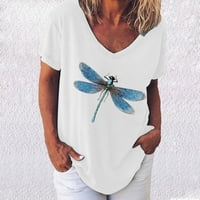 Bazyrey Womens V-izrez na vrhu Ženski kratki rukav Graphic Print Bluze Casual Tunic majice Bijeli XL