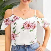 Qolati ženski ljetni cvjetni print V vrat na vrhu modne rame V izrez špagete kaiševi bluza casual labavi