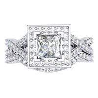 1. Carat 18k Bijela zlatna princeza i okrugli rez Diamond Dame Twisted Split Shank Bridal Halo Angažman prsten sa