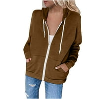 Zip up dukseve za žene casual pune zip up hoodie comfy labav dugi rukav dugih rukava od čvrste boje