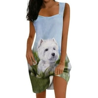 Ženska ljetna čvrsta boja tanka seksi okrugla vrat PET Print Cool Sling haljina