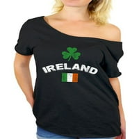 Neugodni stilovi Žene St. Patricks Danska majica Irska Off rame T majica Irska zastava Vintage Off ramena