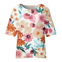 PBNBP pamučne platnene majice za žene modne cvjetne trendy Crewneck bluze labavi FIT Ljetne majice vrh
