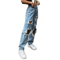 Ženski gumb High Squik džep elastične rupe Jeans Hlače labave hlače Podizanje Butt Plus size Stretch