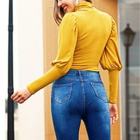 Ženski labavi fit vrhovi ženska topla bluza puna boja tanka fit struka zatvaranja dno košulje s dugim