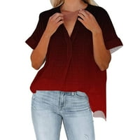Ženske vrhove Ženska modna V-izrez Labavi kratki rukav Top neregularne košulje za ispis vino XL