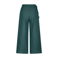EFsteB ženske hlače za žene sa džepovima Udobne trendi vrećaste hlače Ležerne prilike elastične hlače hlače pamučne posteljine hlače od pune boje hlače zelene s