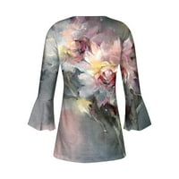 Huachen gumb dolje majice za žene Ljeto cvjetni print tunijski vrhovi Dressy Casual Bell rukava V izrez