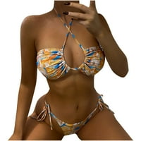 Finelylove kupaćim kostima Žene dvije čipke Halter grudnjak stil bikini žuti s