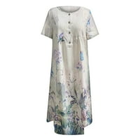 Ženske haljine Dužina gležnja, casual cvjetni kratki rukav A-line Henley ljetna haljina bijela 3xl