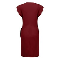 Ženska vintage omotača V-izrez ruffle rukave Skinny Midi haljina