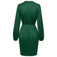 Pleted haljina, ženska haljina od ležata od V-izreza, mačke matične haljine mini haljina zelena xl
