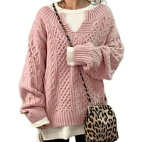 Žena labavi pleteni džemper prilagođen koži i ne blijedi za žene dnevno putuju ružičastom