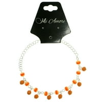 Mi Narukvica od srebra-tona Amore sa narančastim prugastim prugastim perlicama i fasetiranim šarm akcenti