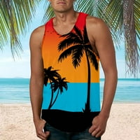 Muška proljetna ljetna casual vrhova majica morskog plaže tiskana o izrez bluza bez rukava, modna majica