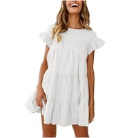 Ženska ležerna ljetna majica haljina haljina s kratkim rukavima od pamuka i posteljina s džepovima za