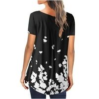 Ženski vrhovi V-izrez labava bluza cvjetne žene majice kratki rukav ljetni crni 4xl