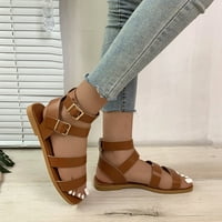 Dame Fashion Retro Ljeto Čvrsta boja kože otvorene nožne prste kopče ravne sandale Sandale za žene Brown