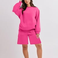 WAVSUF ženske setove u odjeći Ležerne prilike pulover i kratke hlače Crew vrat Čvrsta duga rukava ružičasta