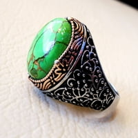 Zeleni bakar tirkizni muški prsten, prirodni zeleni bakar tirkizni, srebrni nakit, srebrni prsten, rođendanski poklon, teški muški prsten, arapski dizajn, prsten od osmanskog stila, Ring, Turska mens ring