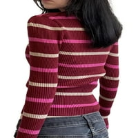 Hirigin ženska rebra klizna košulja casual slim fit stripe s dugim rukavima Basic Tops Streetwear Clubwear