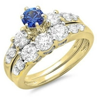 DazzlingRock kolekcija 14k Round Blue Sapphire & White Diamond Stone modernog prstena za brisanje, žuti