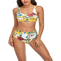 Imcute ženski bikini set, cvjetni tisak na vrhu bez rukava na vrhu kratke kupaći kostim, klasični goli