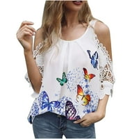 INLEIFE Ljetne vrhove kratkih rukava ženska majica od leptira za o-vratu Ležerne majica kratkih rukava