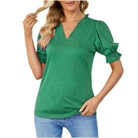 Uorcsa prevelizirani Ležerne ljetne kratke rukave V izrez labav majica bluza Green
