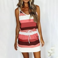 Striped tiskane ženske haljine na plaži modne špagete kaiš V-izrez bez rukava bez rukava, kopriva za