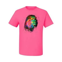 Lion Boja Art Splatter Sažetak Art Životinje Ljubitelj Muška grafička majica, Neon Pink, Mala
