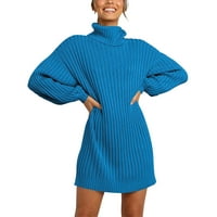 Hanzidakd zimske haljine za žene modne žene čvrsti dugi rukav džemper haljina turtleneck džemper pulover