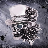 Rosarivae vintage punk loll revel pin Halloween Skull skelet sa šeširom i ružim cvjetnim broškom za