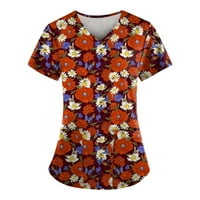 Yubatuo Women Plus Plus Scrips Top sa džepovima V-izrez s kratkim rukavima cvjetna radna bluza za žene crvena 3xl