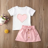 Douhoow Kid Girl Day Valentinovo odijelo kratki rukav Heart Pearl T-majice Bowknot suknja