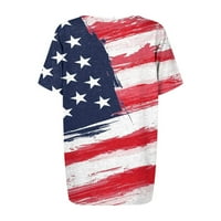 Ženska dana nezavisnosti Shirt Mashirt Summer Loose V izrez Beach Tee American Flag Print majica Modna