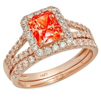 1. CT Sjajni smaragdni rez simulirani crveni dijamant 14k Rose Gold Halo Pasijans sa akcentima Bridal