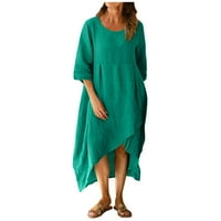 Podplug ljetne haljine za žene labave povremene pamučne posteljine okrugli izrez Solid boja rukava srednje